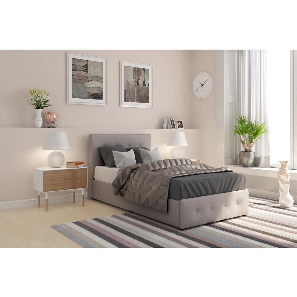 Dorel Rose Grey Linen Twin Upholstered Bed with Storage