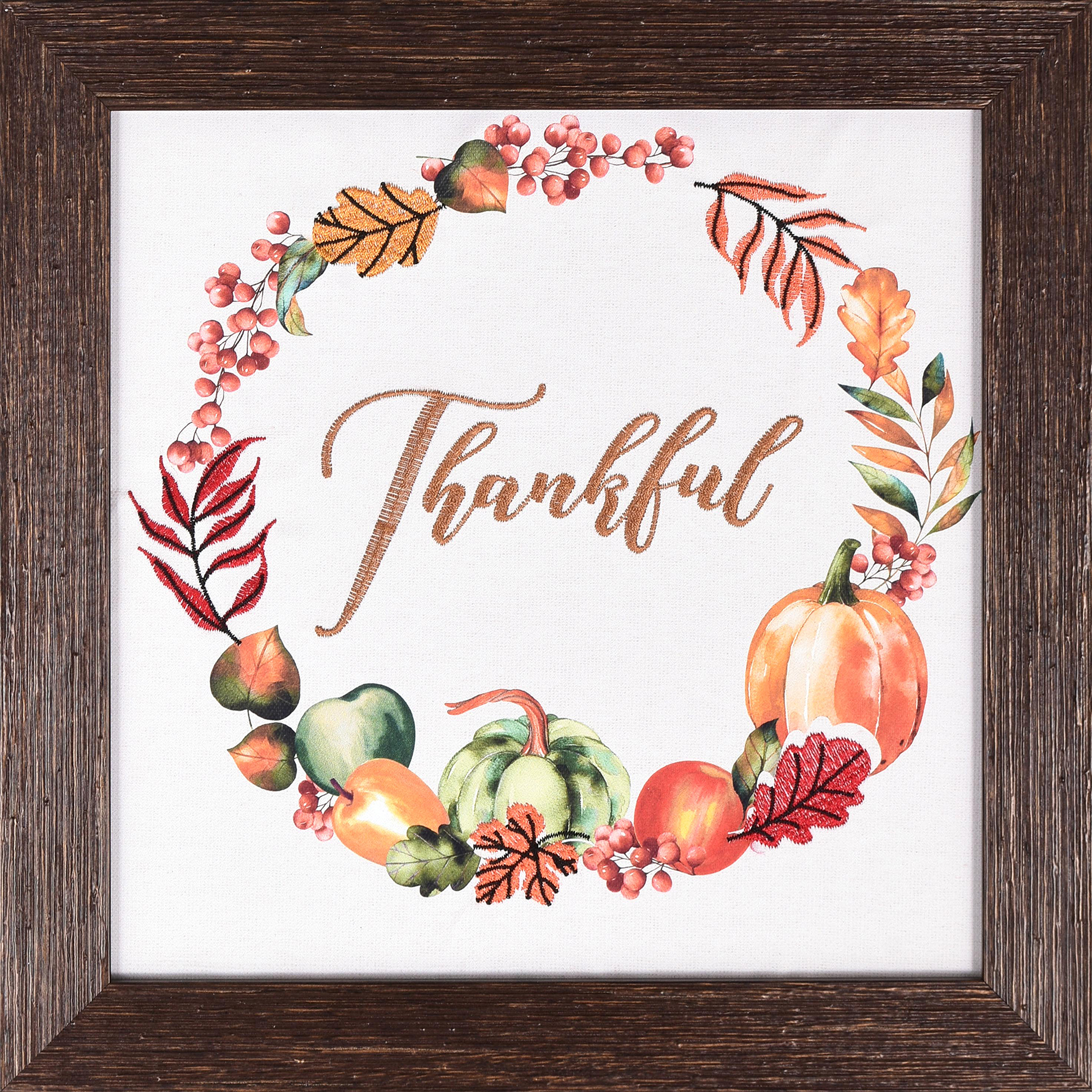 Be Thankful 12 X 12 Embroidered Harvest Framed Art