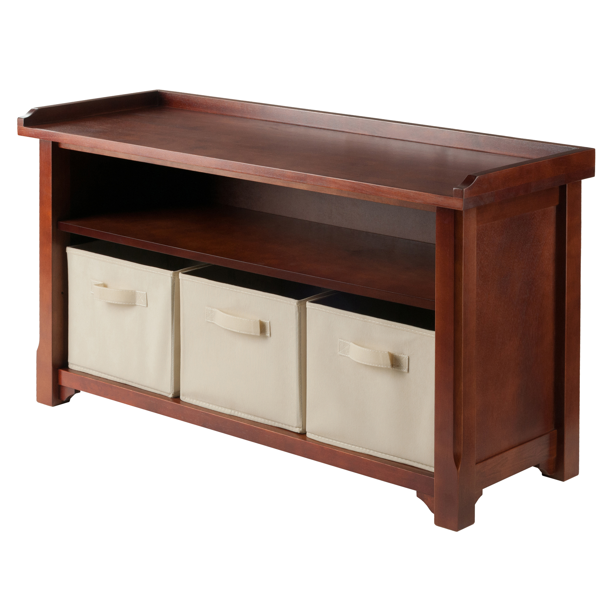 Winsome Verona Storage Bench With 3 Foldable Beige Color Fabric