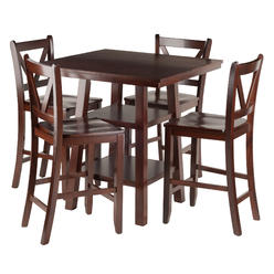 Winsome Wood Orlando 5-Pc Set High Table, 2 Shelves w/ 4 V-Back Counter Stools