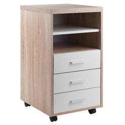 Winsome Wood Winsome Trading Inc Kenner Mobile Storage Cabinet, 3 Drawers, 2 Shelves, Reclaimed Wood/White Finish