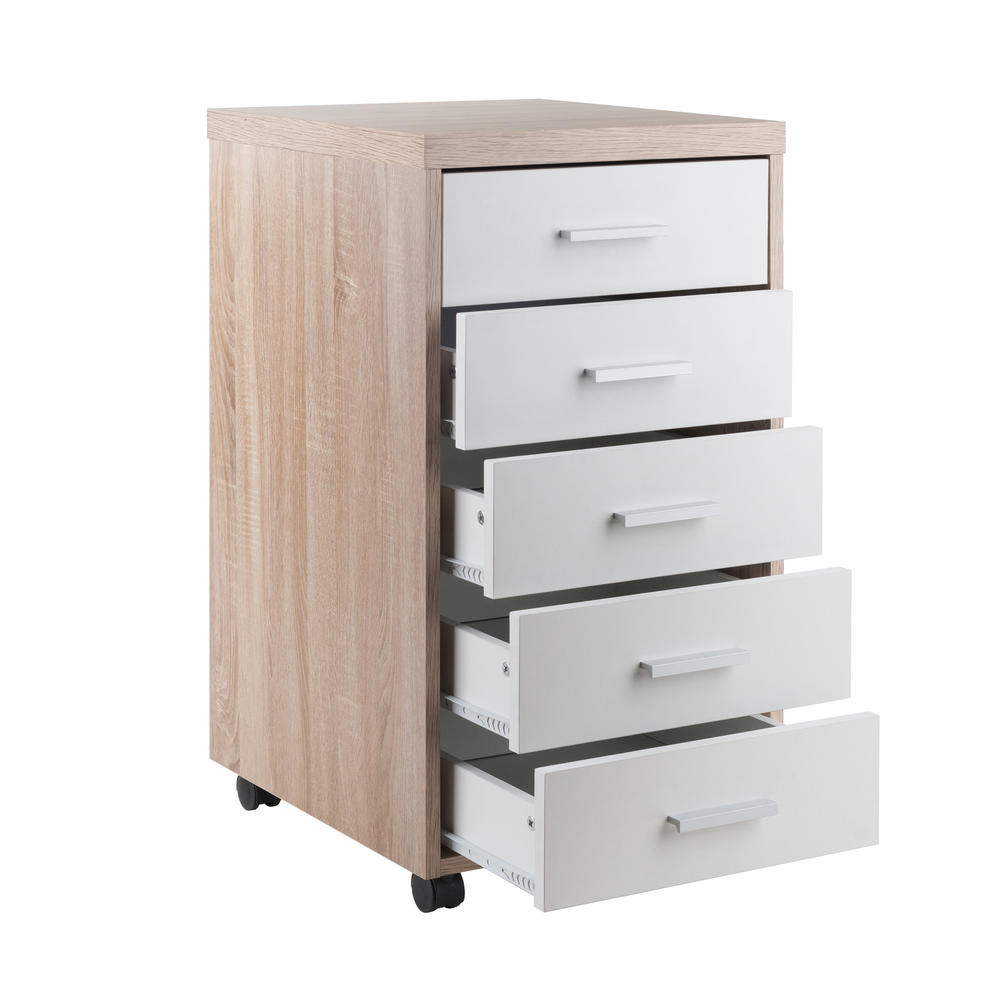 Winsome Wood Kenner Mobile Storage Cabinet, 5 Drawers, Reclaimed Wood/White Finish