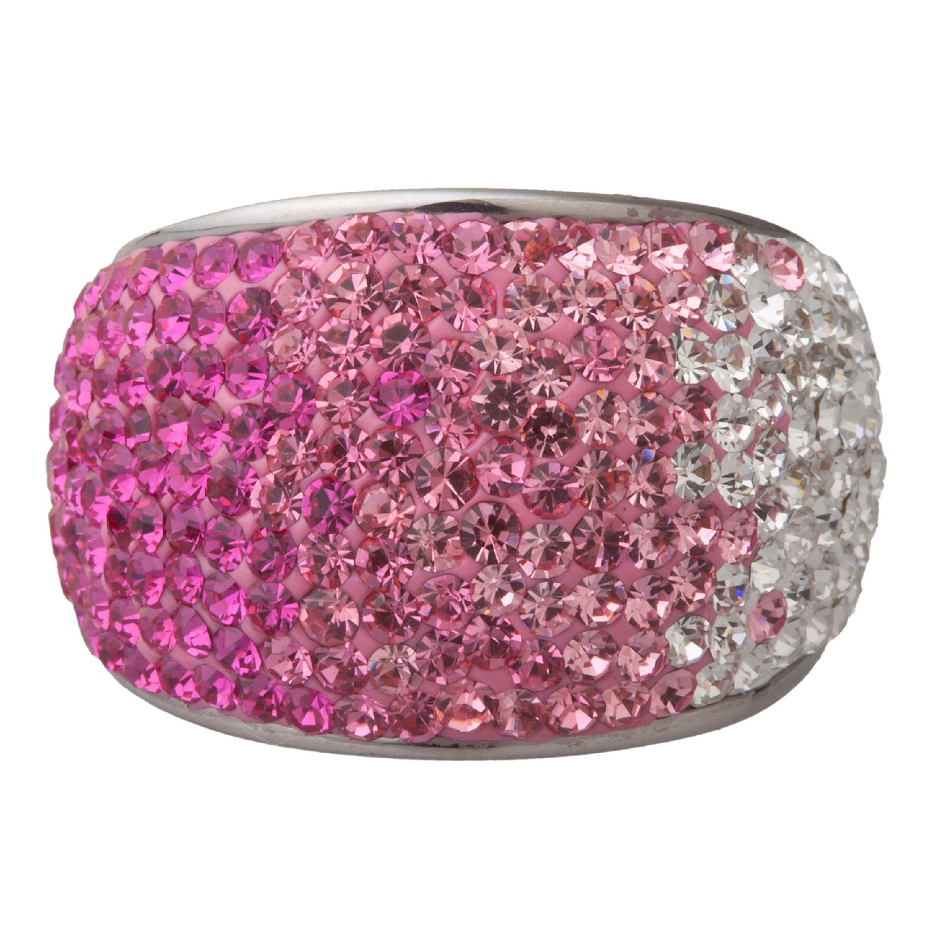 Stainless Steel Pink Multi Crystal Dome Ring - Size 8 Only
