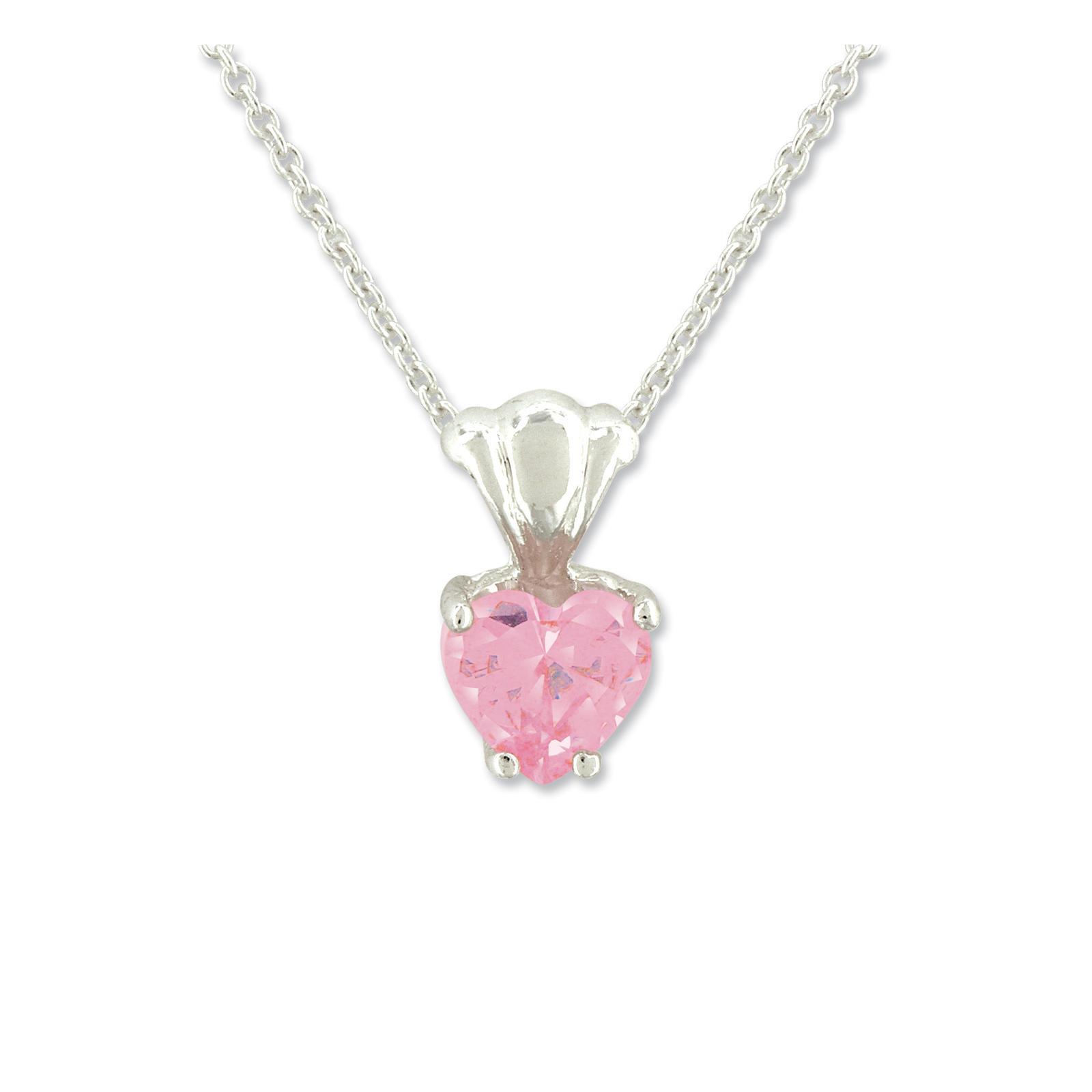 Girls Sterling Silver Pink Cubic Zirconia Heart with Fluted Bail Pendant Girls Sterling Silver Pink Cubic Zirconia Heart with Fluted Bail Pendant