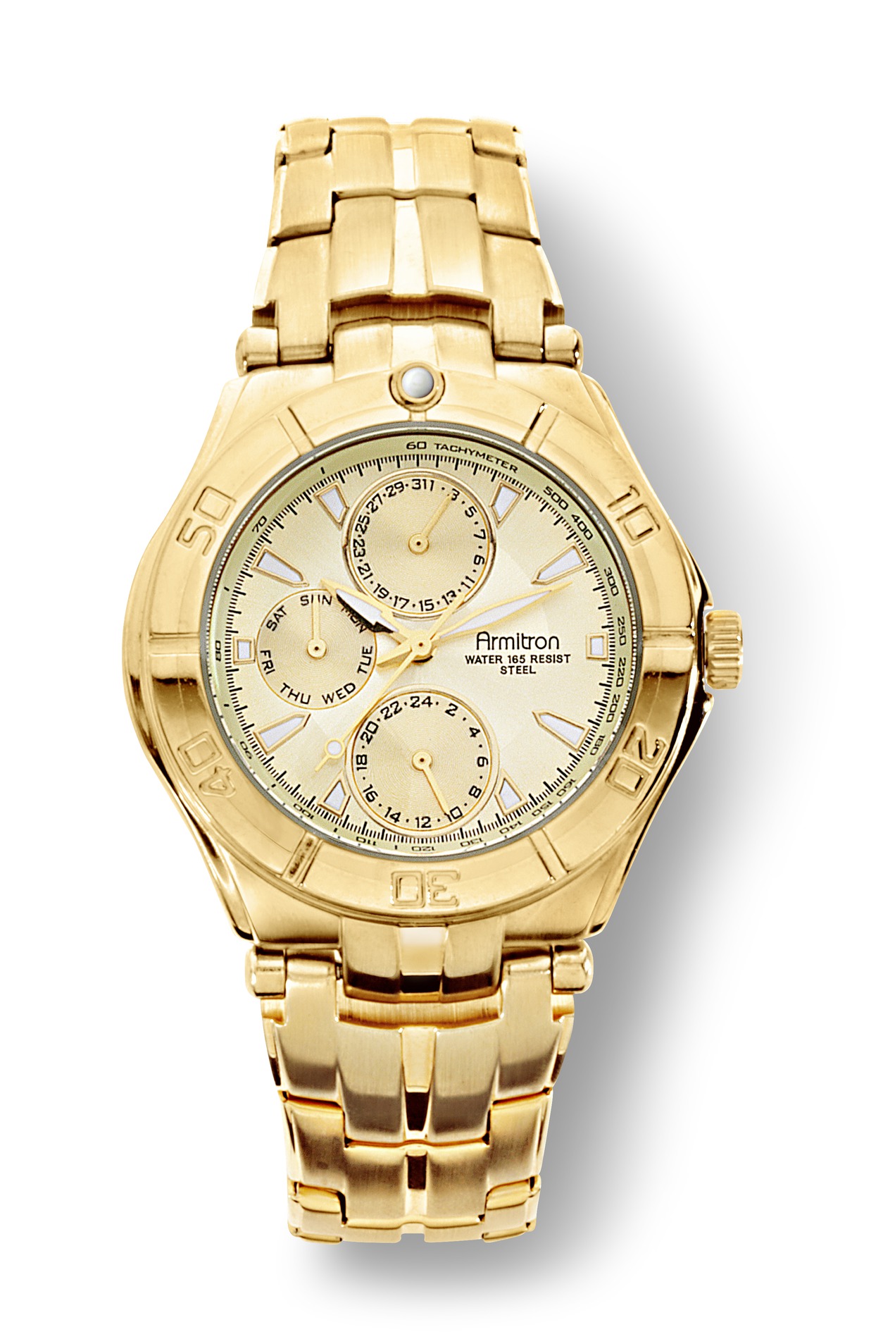 Armitron Mens Multi-Function Gold-tone Watch w/Champagne Dial & Stainless Steel Case, Beige Armitron Mens Multi-Function Gold-tone Watch w/Champagne Dial & Stainless Steel Case, Beige