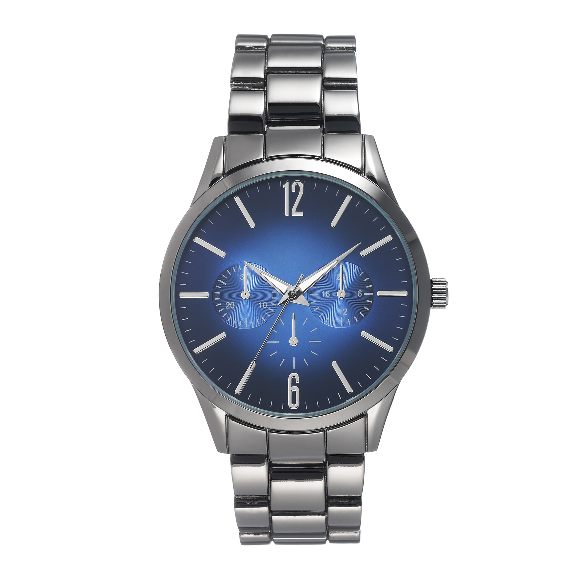 Men's Gunmetal Bracelet Watch with Blue Dial