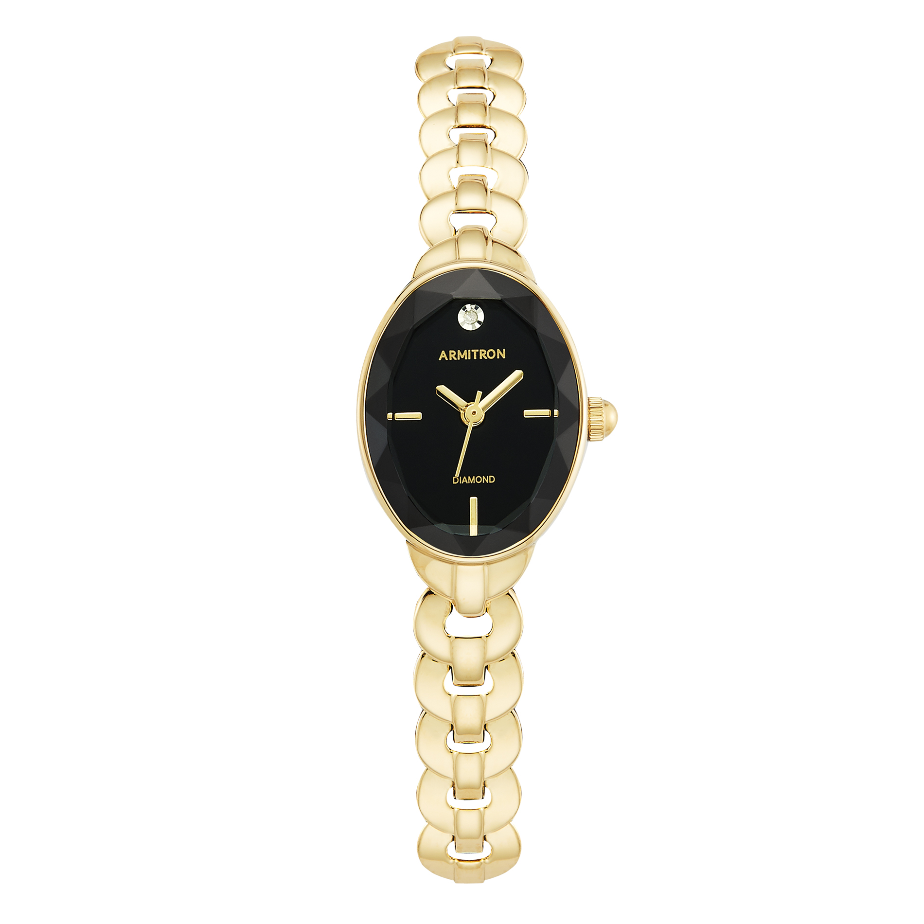 Armitron Ladies' Gold Tone Bracelet Watch With Black Diamond Dial