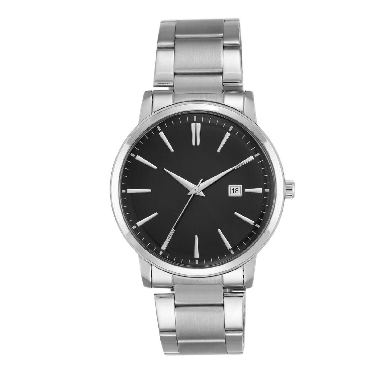 Men&#8217;s Silver Tone Black Dial Bracelet Watch