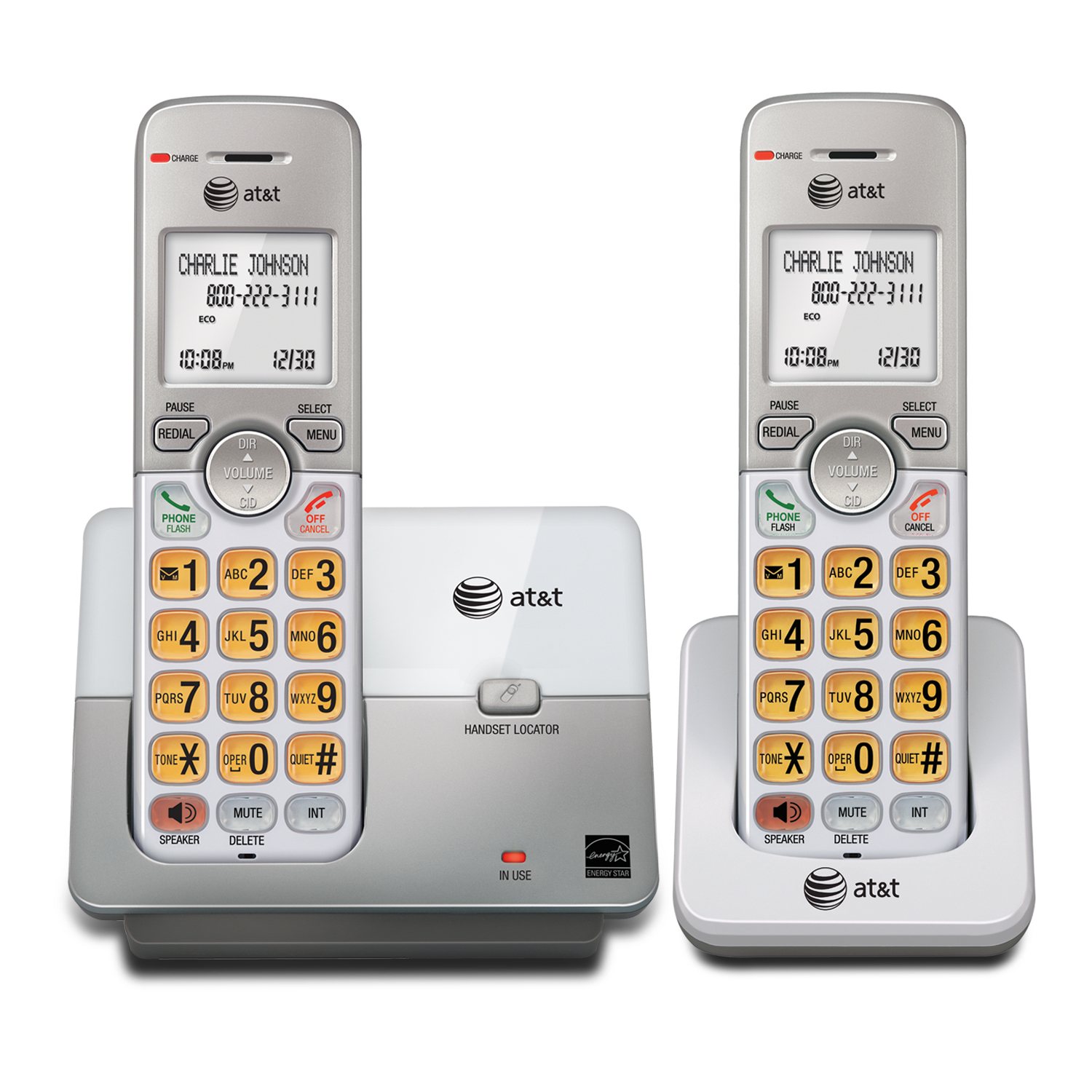 AT&T EL51203 DECT 6.0 Expandable Cordless Phone with Caller ID/Caller Waiting, Silver, 2 Handset
