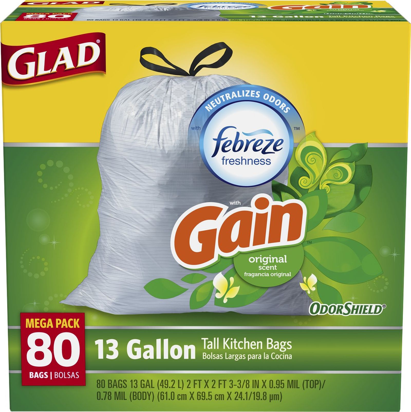 Glad Tall Kitchen Drawstring 13 Gallon Trash Bags, Gain Original Scent