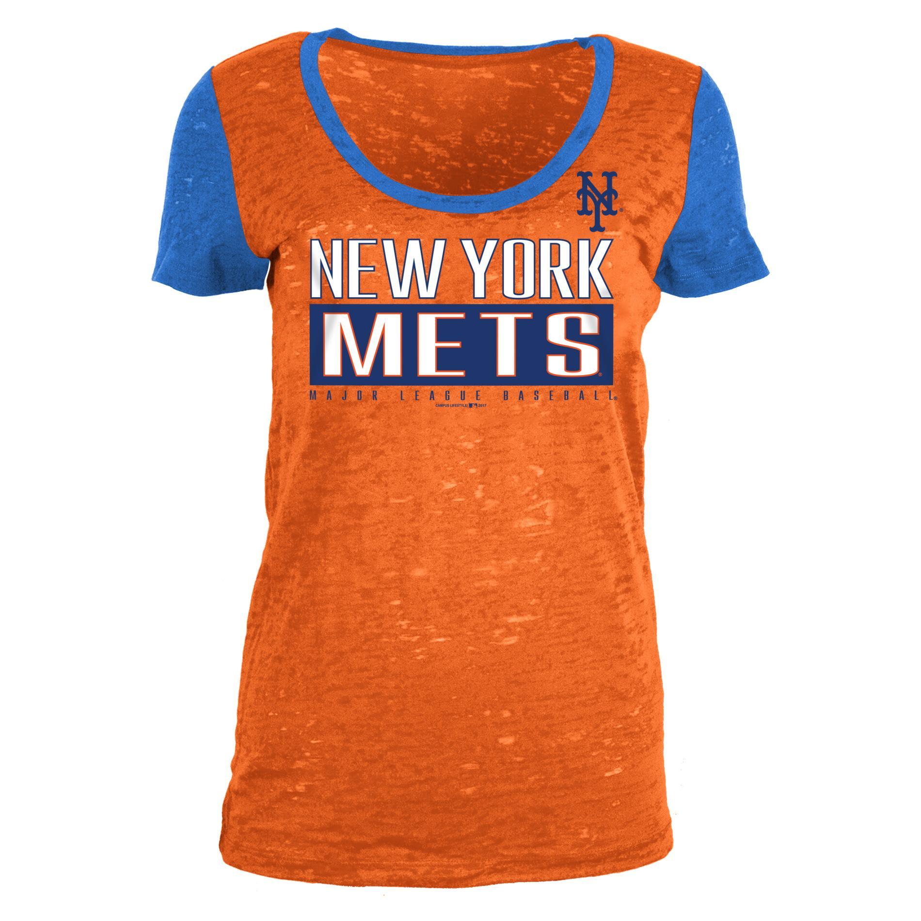 MLB Women's Burnout Graphic T-Shirt - New York Mets