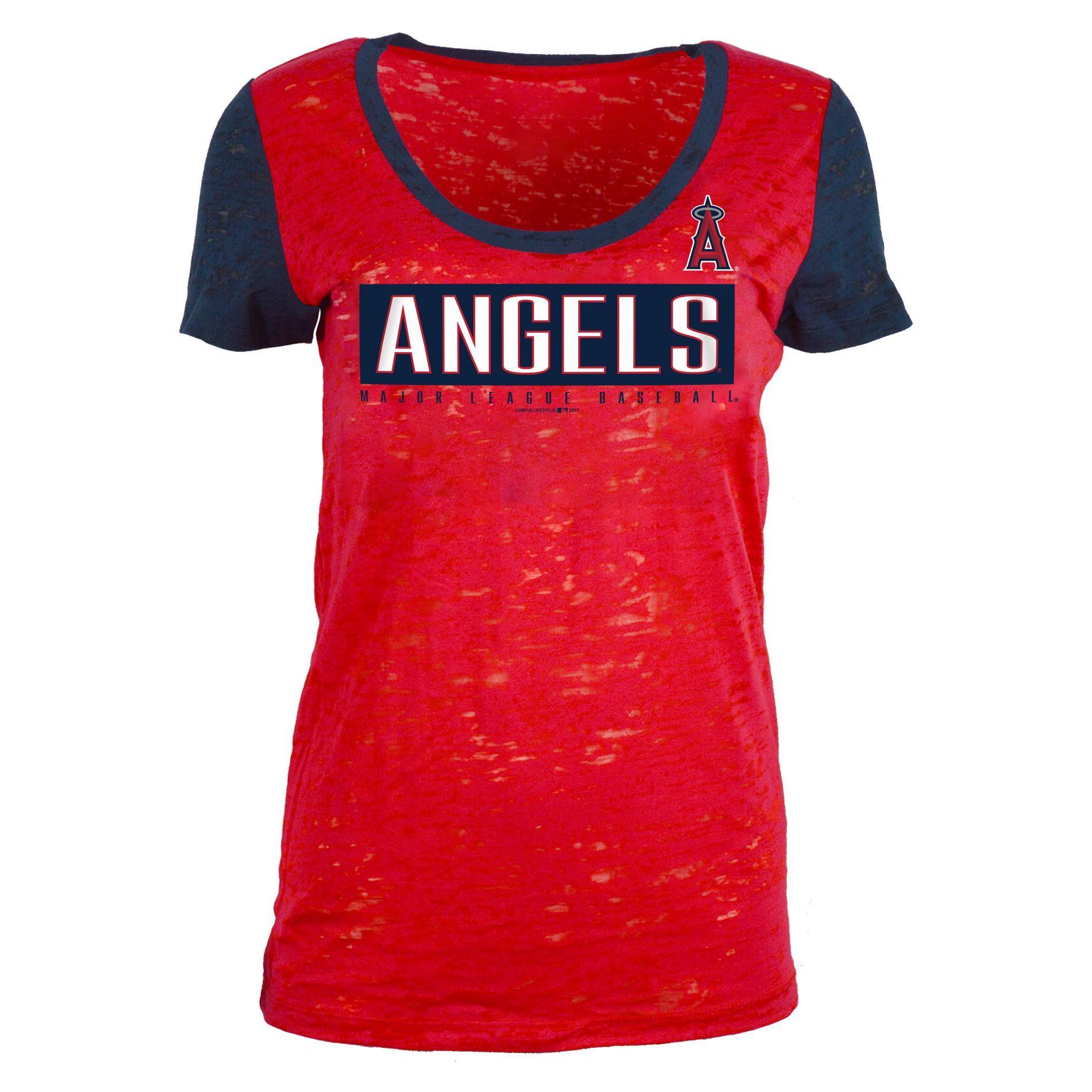 MLB Women's Burnout Graphic T-Shirt - Los Angeles Angels of Anaheim