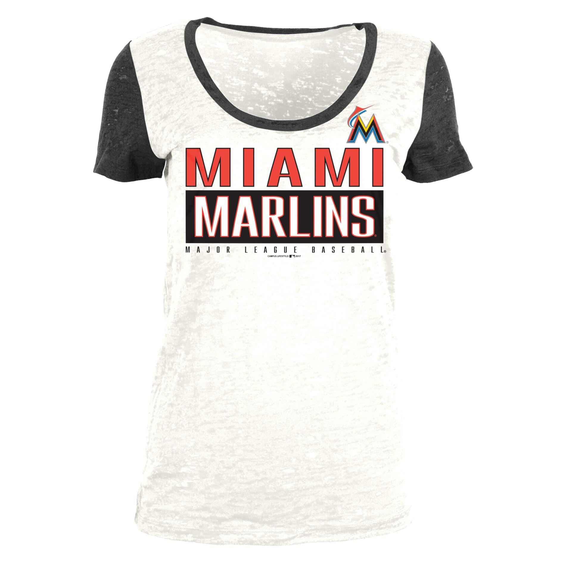 MLB Women's Burnout Graphic T-Shirt - Miami Marlins