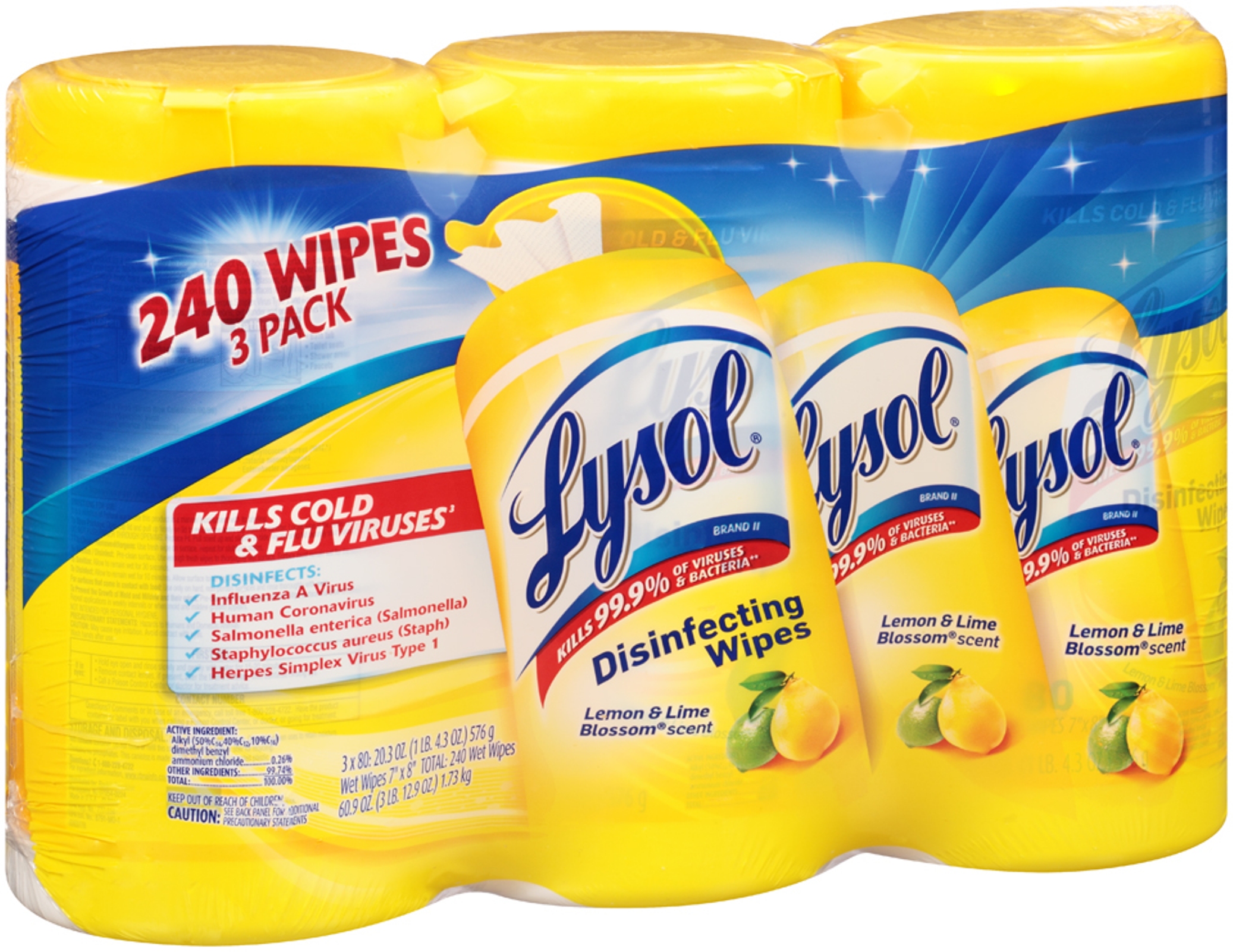 Lysol Disinfecting Wipes Value Pack, Lemon and Lime Blossom, 240 Ct.