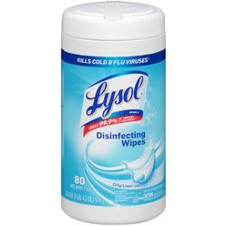 Lysol Disinfecting Wipes, 7 x 7.25, Crisp Linen, 80 Wipes/Canister, 6 Canisters/Carton