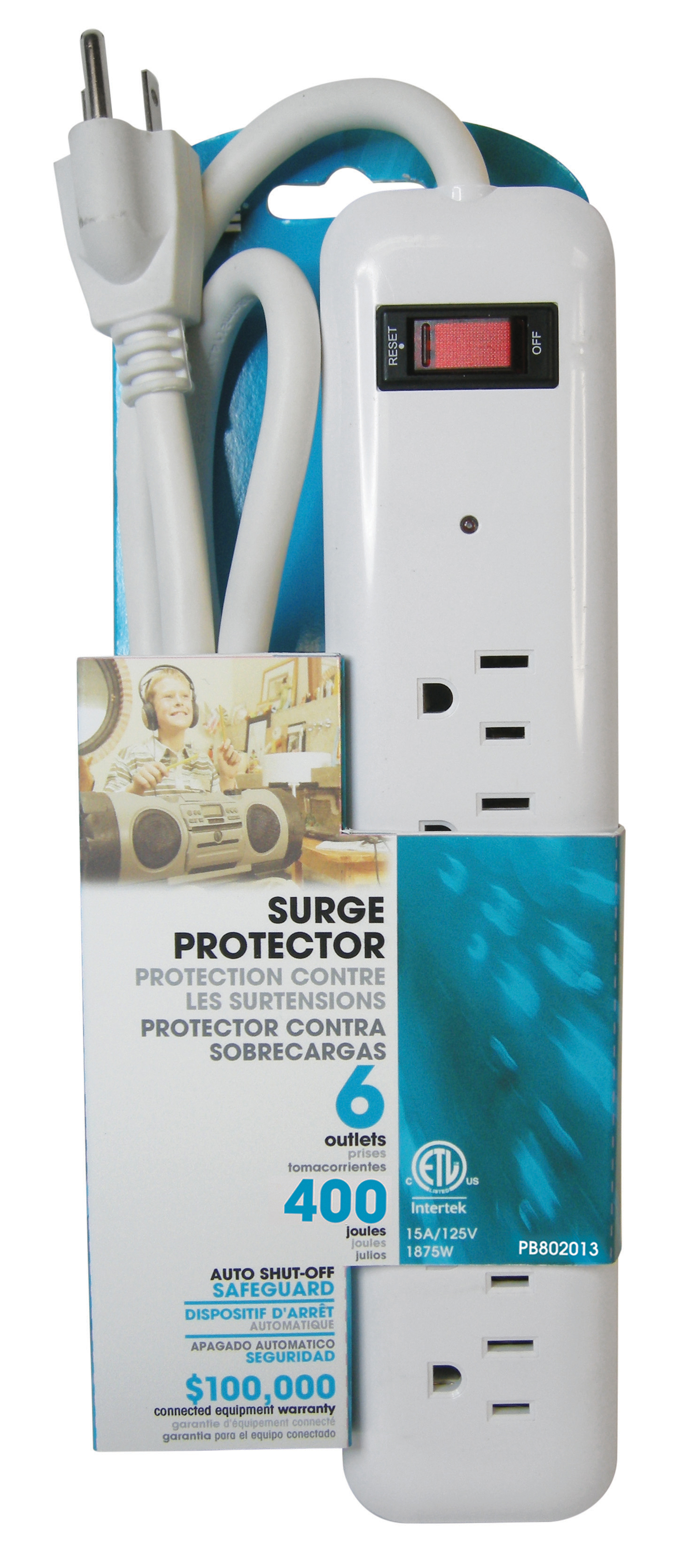 Prime Wire & Cable PB802013 6 Outlet 400 Joule Surge 18-Inch cord, White