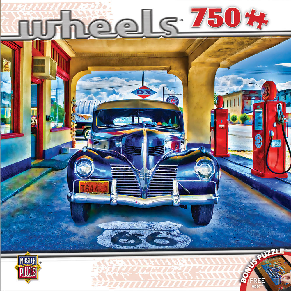 MASTERPIECES 750-Piece Wheels Puzzle by Linda Berman - 'Kicks on Route 66'