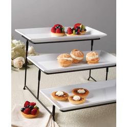Gibson 3 tier rectangular serving platter, three tiered cake tray stand, food server display plate rack, white