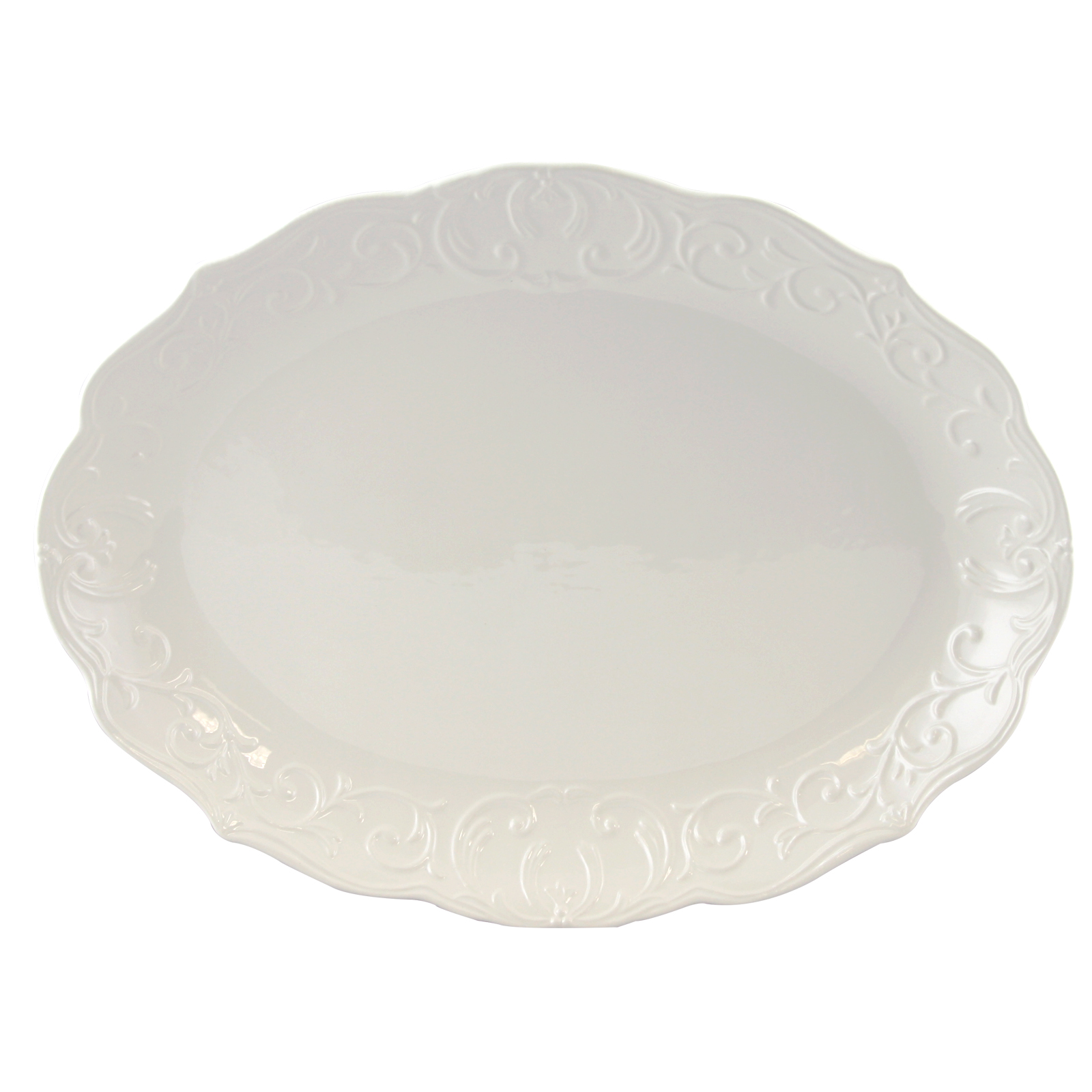 Gibson Royal Abbey Oval Embossed Durastone Platter in White
