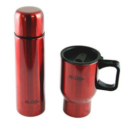 Mr. Coffee Javelin 2 PC Thermal and Travel Mug Gift Set - Double Wall - Red