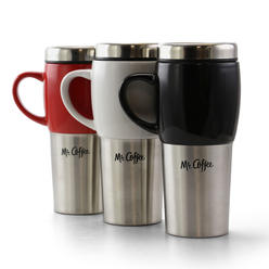 Mr. Coffee Traverse 16 Ounce Stainless Steel and Ceramic Travel Mug in Assorted Colors, Set of 3