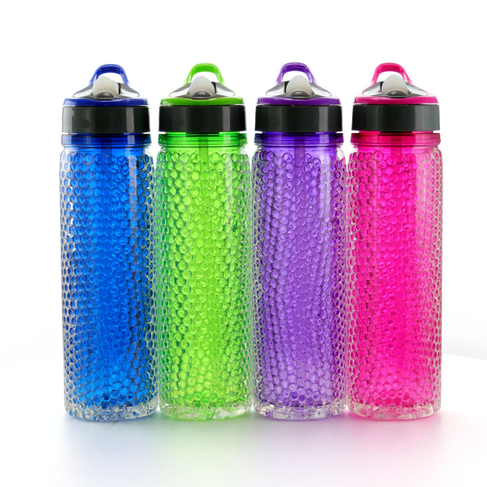 Gibson Home  Colornova 18 Ounce Cooling Gel Hydration Water Bottle in Assorted Colors, Set of 4