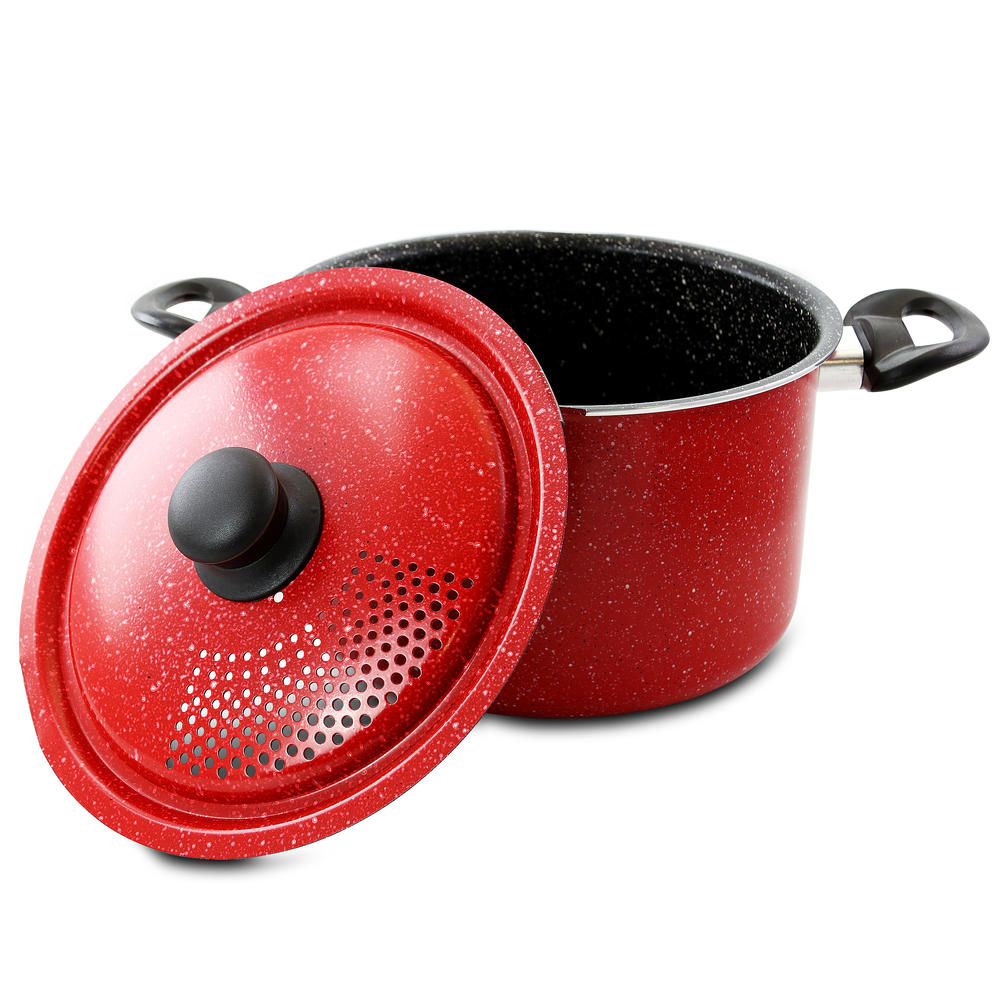 Gibson  Granita 6 Qt Aluminum Pasta Pot with Strainer Lid in Red Speckle