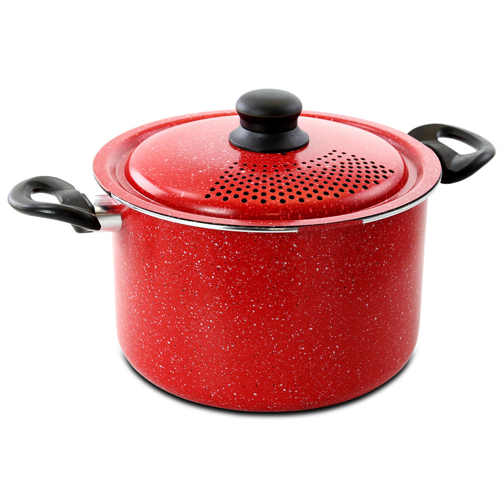 Gibson  Granita 6 Qt Aluminum Pasta Pot with Strainer Lid in Red Speckle