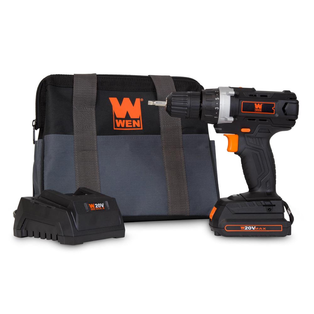 WEN 20V MAX Lithium-Ion Cordless Drill/Driver w/ Bits and Carrying Bag