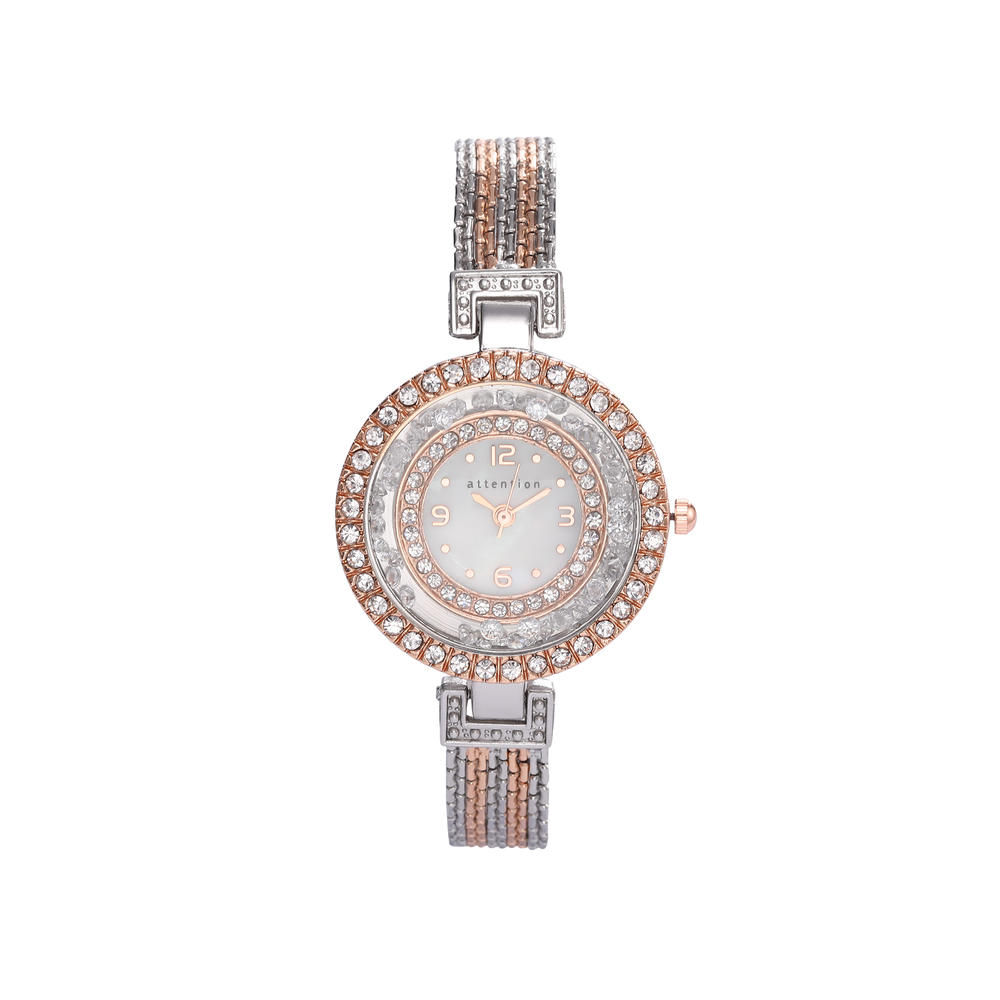 Attention Ladies Rose Gold Crystal Two Tone Bracelet Watch