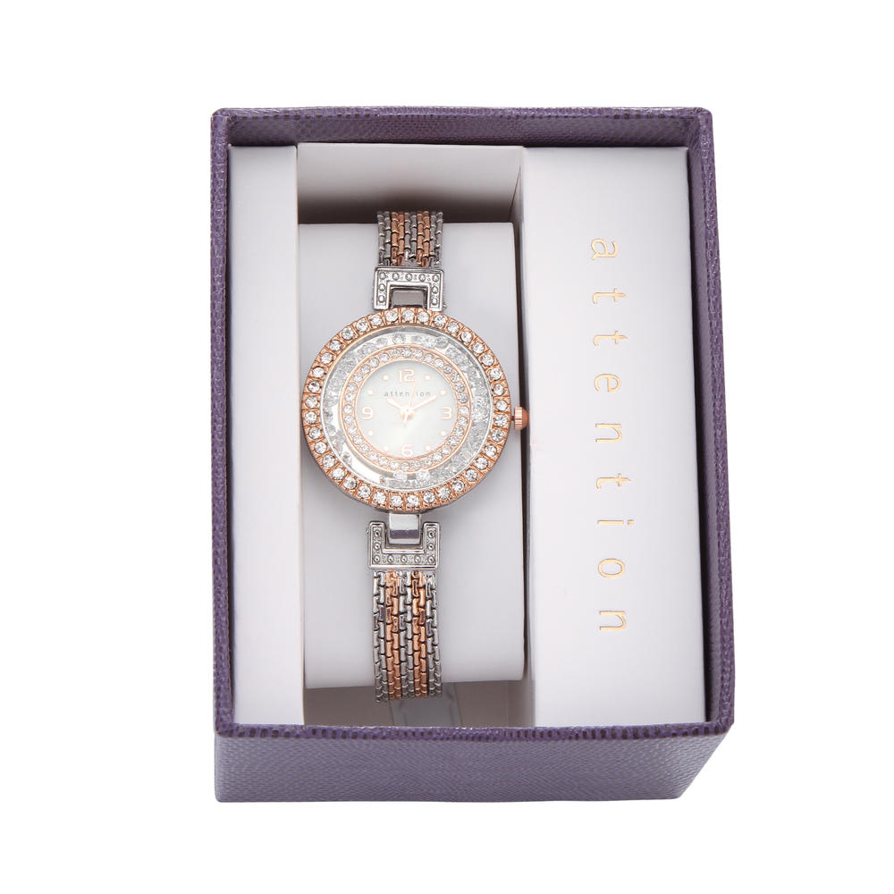 Attention Ladies Rose Gold Crystal Two Tone Bracelet Watch