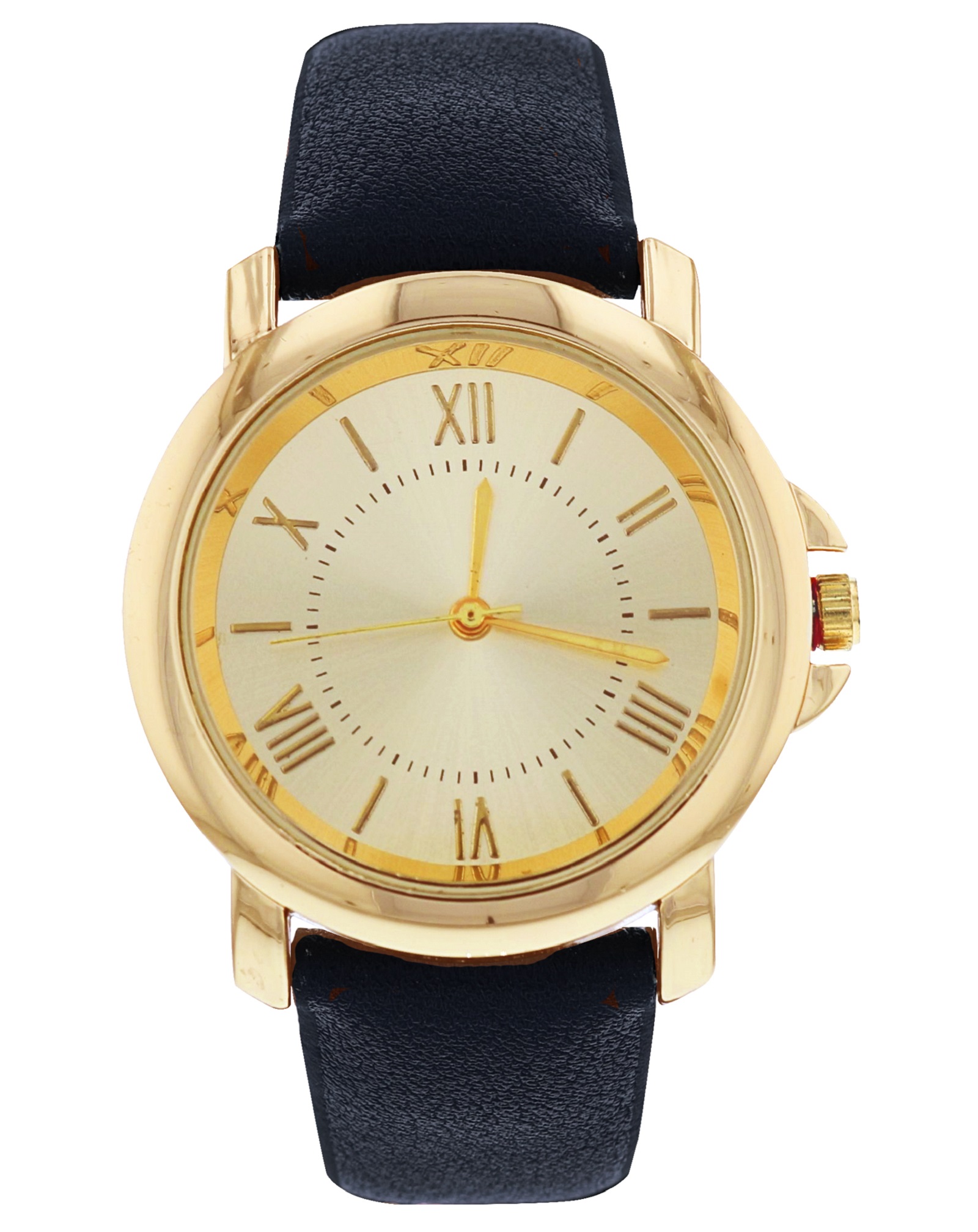 Ladies Gold With Navy Leather Strap Watch
