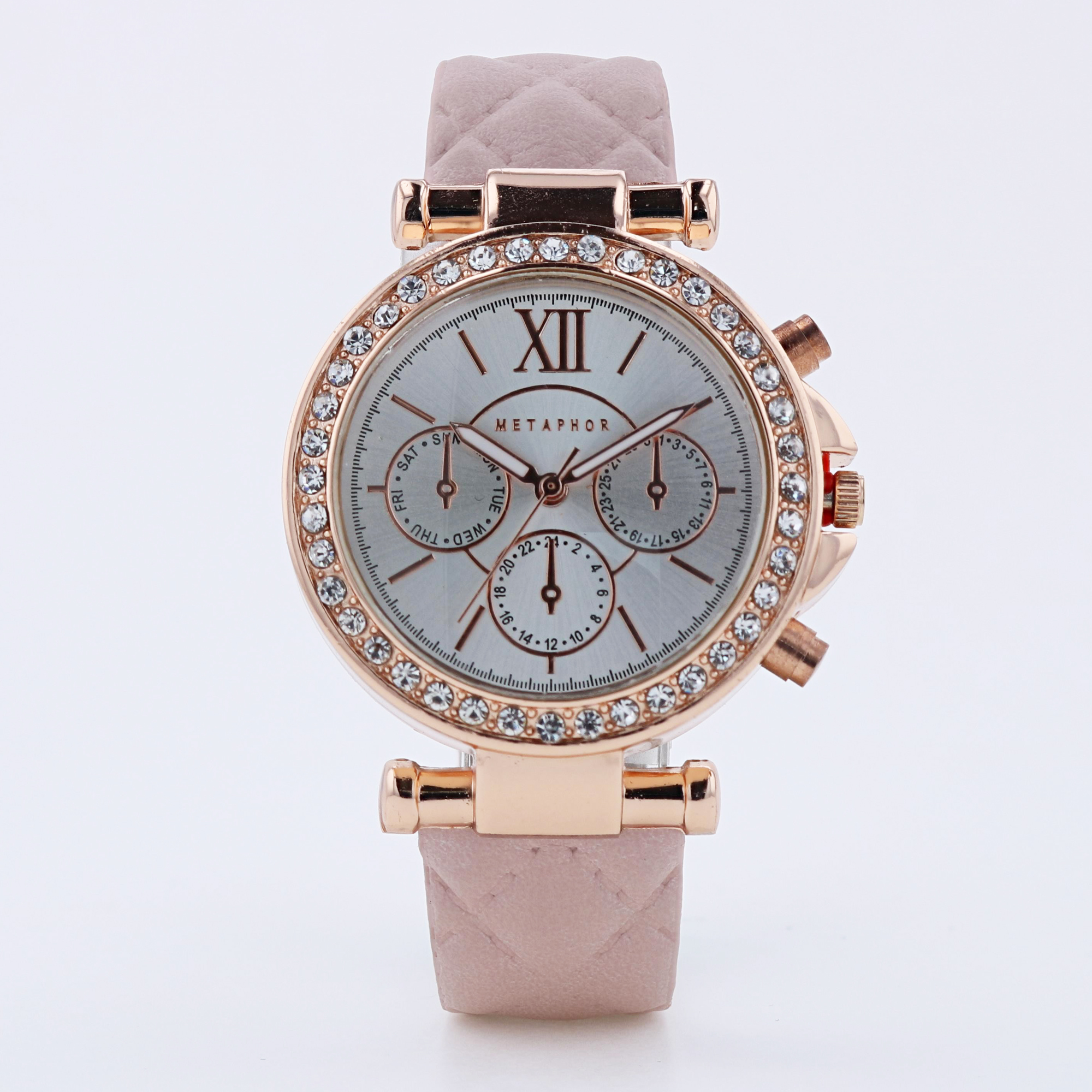 Ladies' Pink Quilted Strap Rose Gold Tone Watch