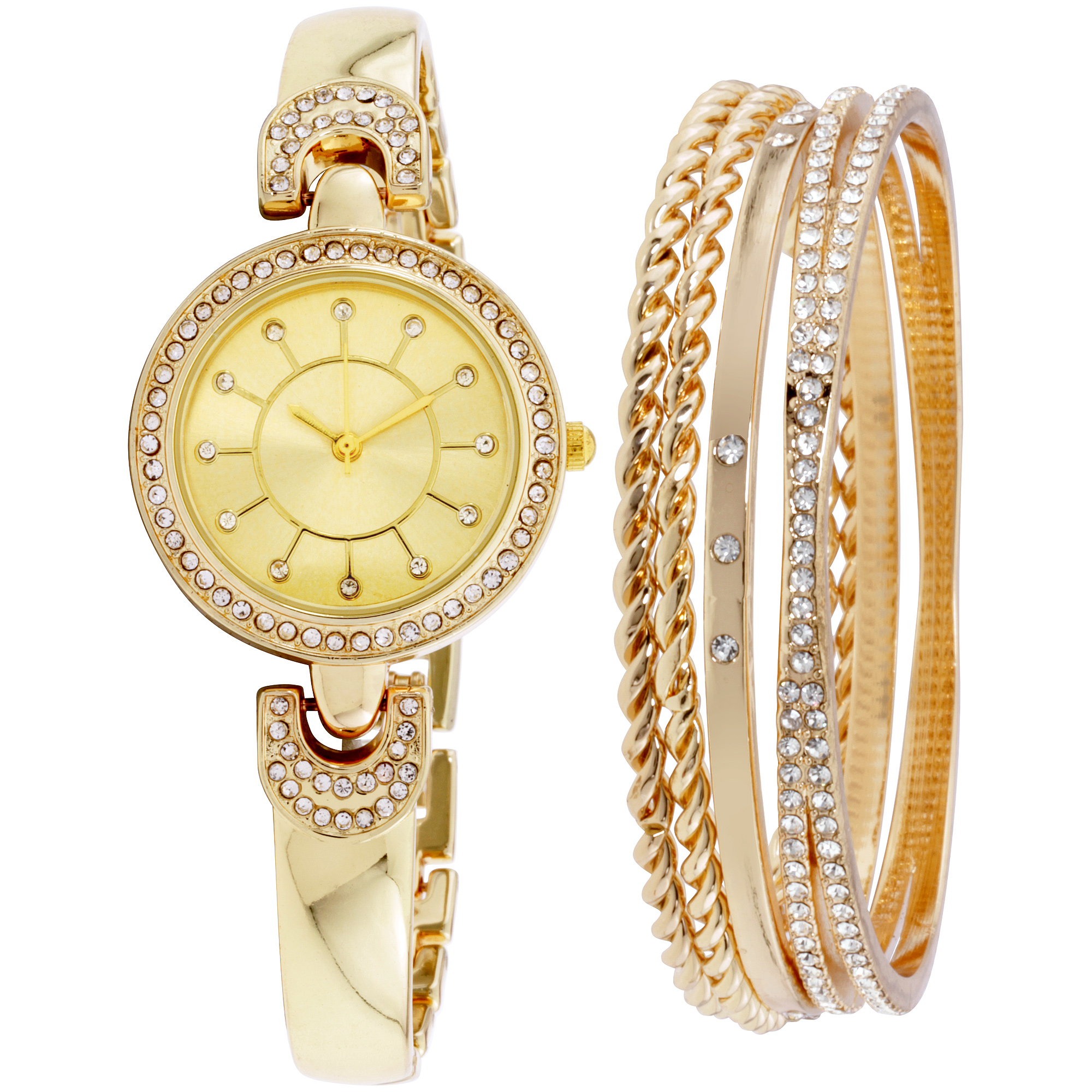 Jaclyn Smith Ladies Gold Tone Watch and Bracelet Set