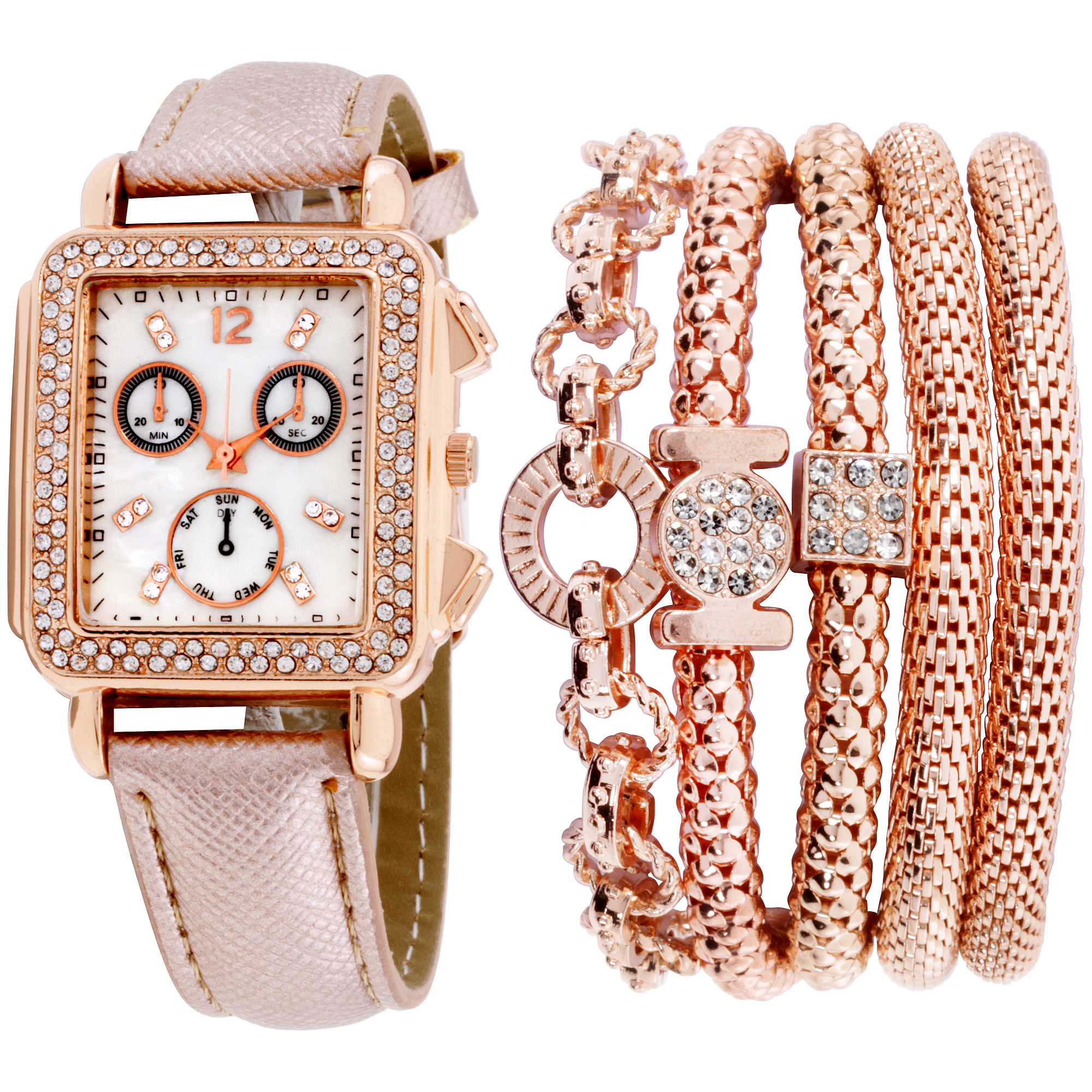 Jaclyn Smith Ladies Rose Gold Watch and Bracelet Set