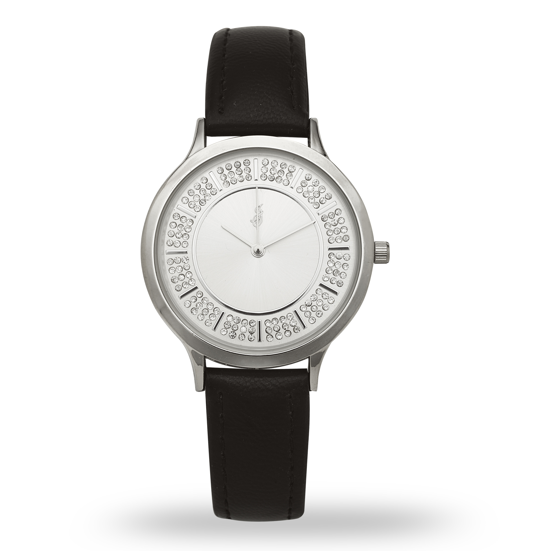 Jaclyn Smith Ladies Plain Silver Crystal Analog With Black Strap Jaclyn Smith Ladies Plain Silver Crystal Analog With Black Strap