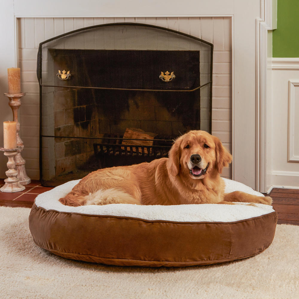 Happy Hounds Scout Deluxe Round Dog Bed - Medium (36") -Latte/Sherpa