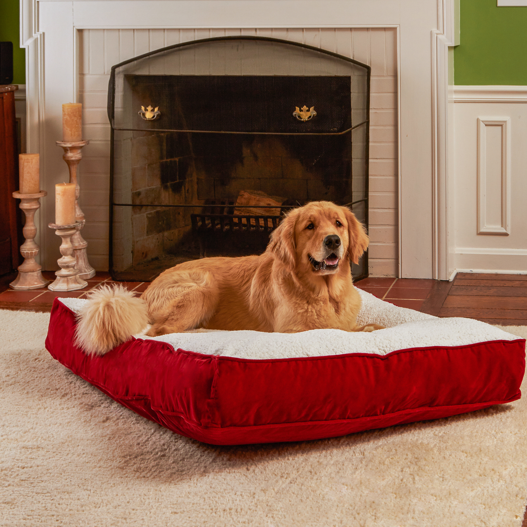 Happy Hounds Buster Dog Bed Medium (30 x 42") Crimson/Sherpa Shop
