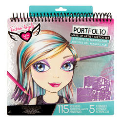 Fashion Angels Make-up & Hair Design Sketch Portfolio (11452) Sketchbook for Beginners, Sketchbook with Stencils and Stickers fo