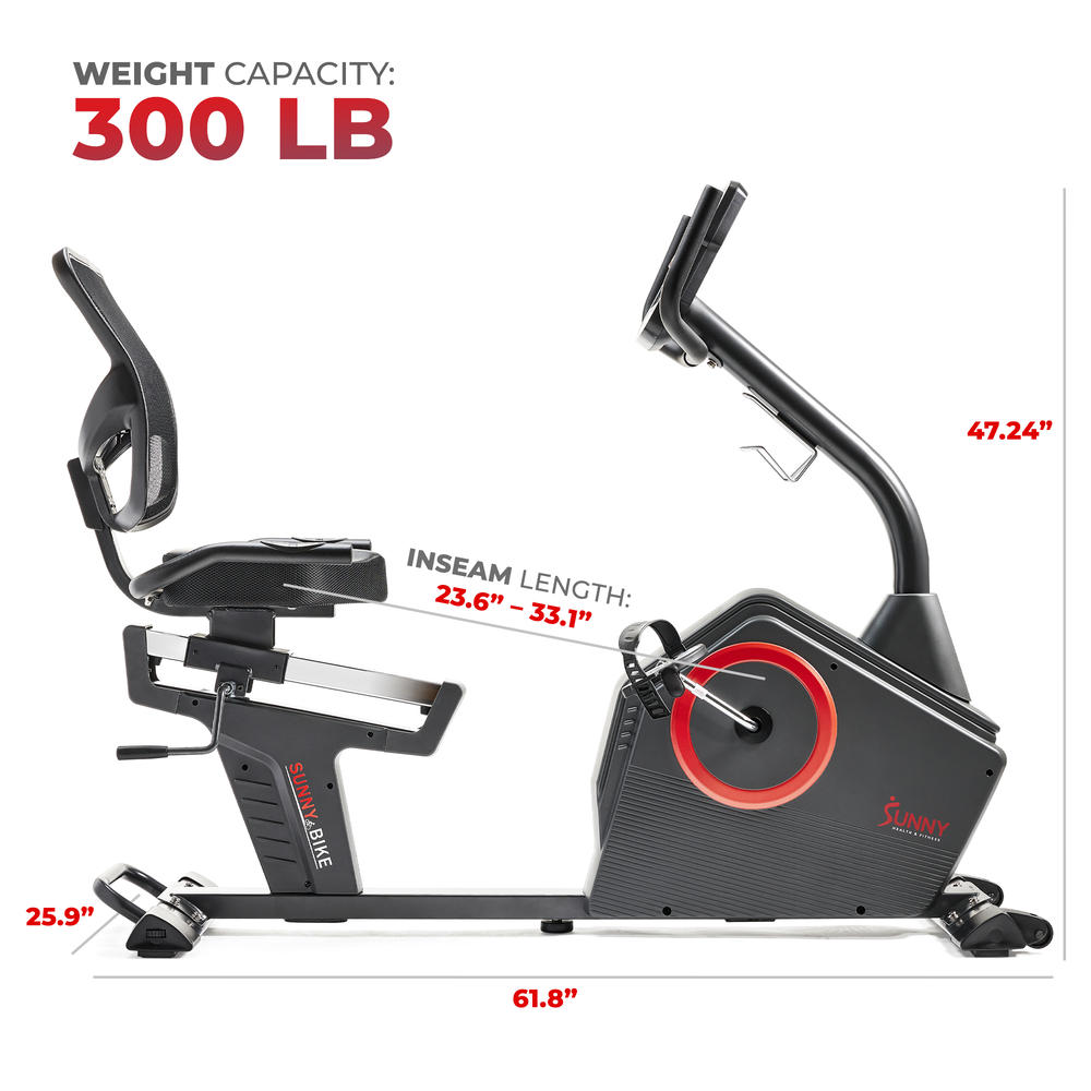 Sunny Health & Fitness Premium Magnetic Resistance Smart Recumbent Bike with Exclusive SunnyFit&#174; App Enhanced Bluetooth Connectivity   - SF-RB4850SMART