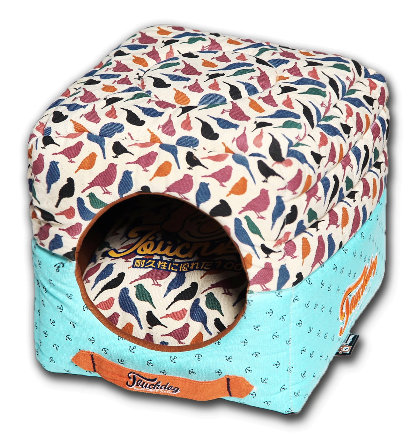 Touchdog Chirpin-Avery Convertible and Reversible Squared 2-in-1 Collapsible Dog House Bed, Size: One Size, Bird Pattern Touchdog Chirpin-Avery Convertible and Reversible Squared 2-in-1 Collapsible Dog House Bed, Size: One Size, Bird Pattern