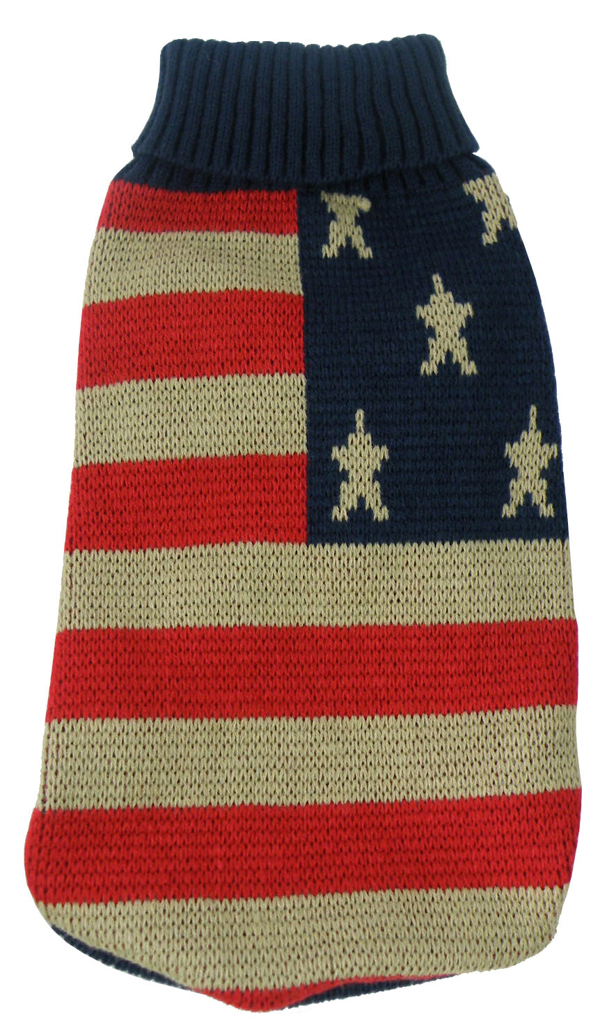 Patriot Independence Star Heavy Knitted Fashion Ribbed Turtle Neck Dog Sweater, Size: XS, Red, Beige and Blue Patriot Independence Star Heavy Knitted Fashion Ribbed Turtle Neck Dog Sweater, Size: XS, Red, Beige and Blue