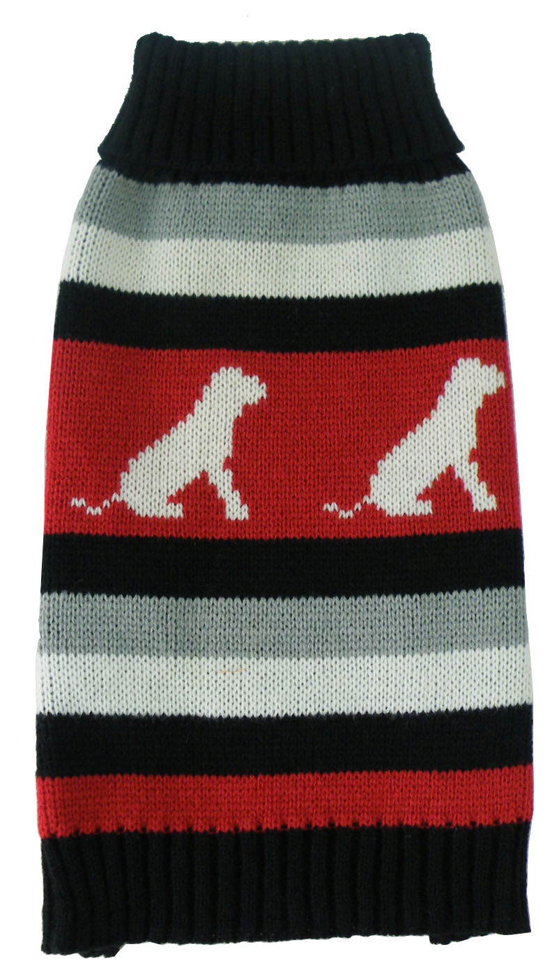 Dog Patterned Stripe Fashion Ribbed Turtle Neck Pet Sweater, Size: Small, Red, Black and Grey Dog Patterned Stripe Fashion Ribbed Turtle Neck Pet Sweater, Size: Small, Red, Black and Grey