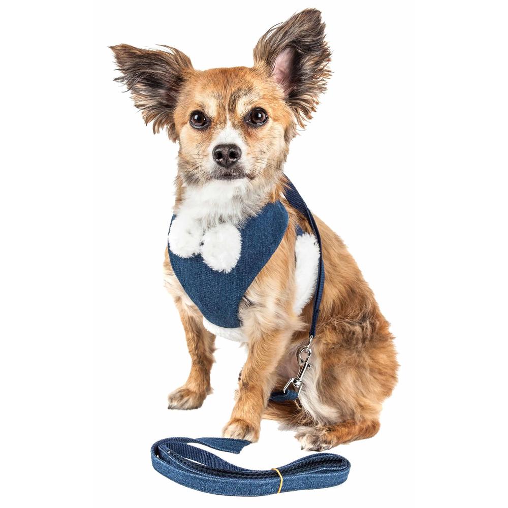 Pet Life Luxe 'Pom Draper' 2-In-1 Mesh Reversed Adjustable Dog Harness-Leash W/ Pom-Pom Bowtie