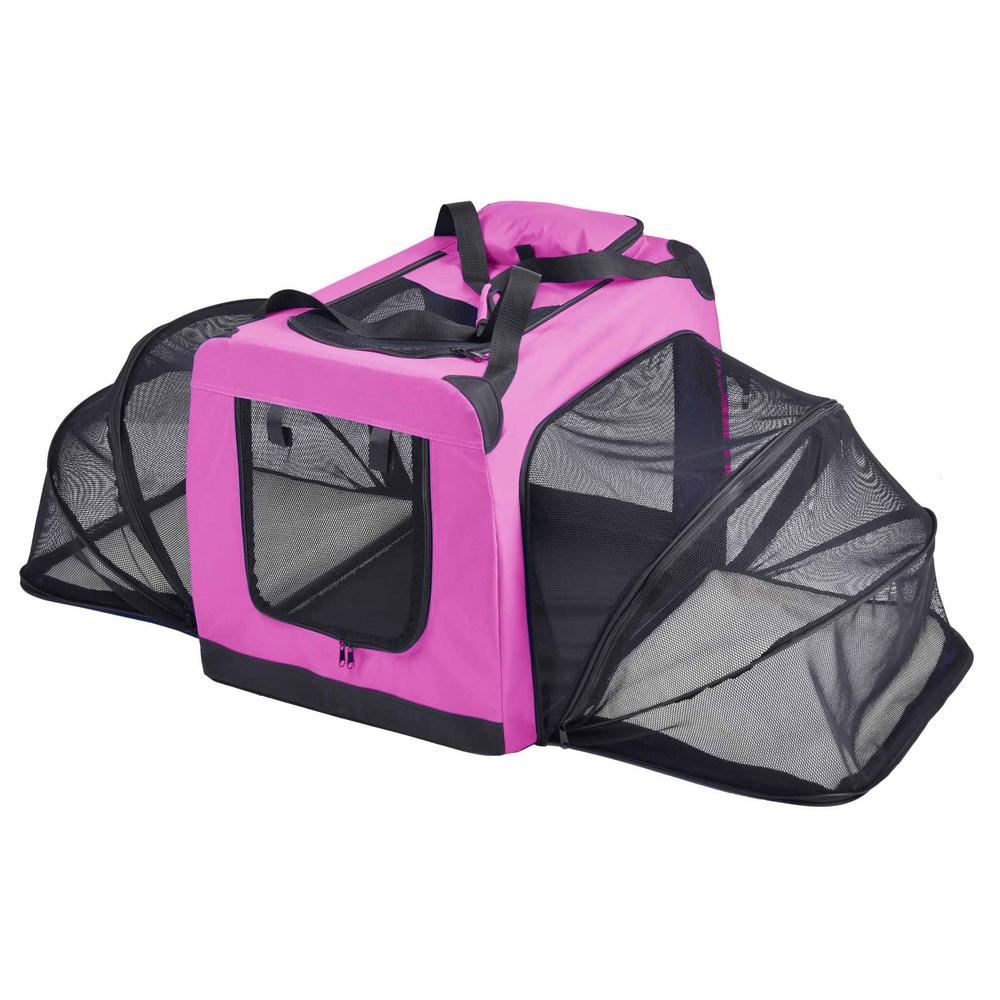 Pet Life Hounda Accordion' Metal Framed Soft-Folding Collapsible Dual-Sided Expandable Pet Dog Crate, Extra Large, Pink