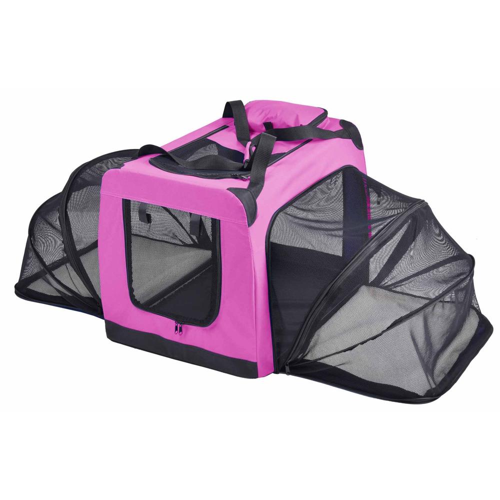 Pet Life Hounda Accordion' Metal Framed Soft-Folding Collapsible Dual-Sided Expandable Pet Dog Crate, Extra Large, Pink