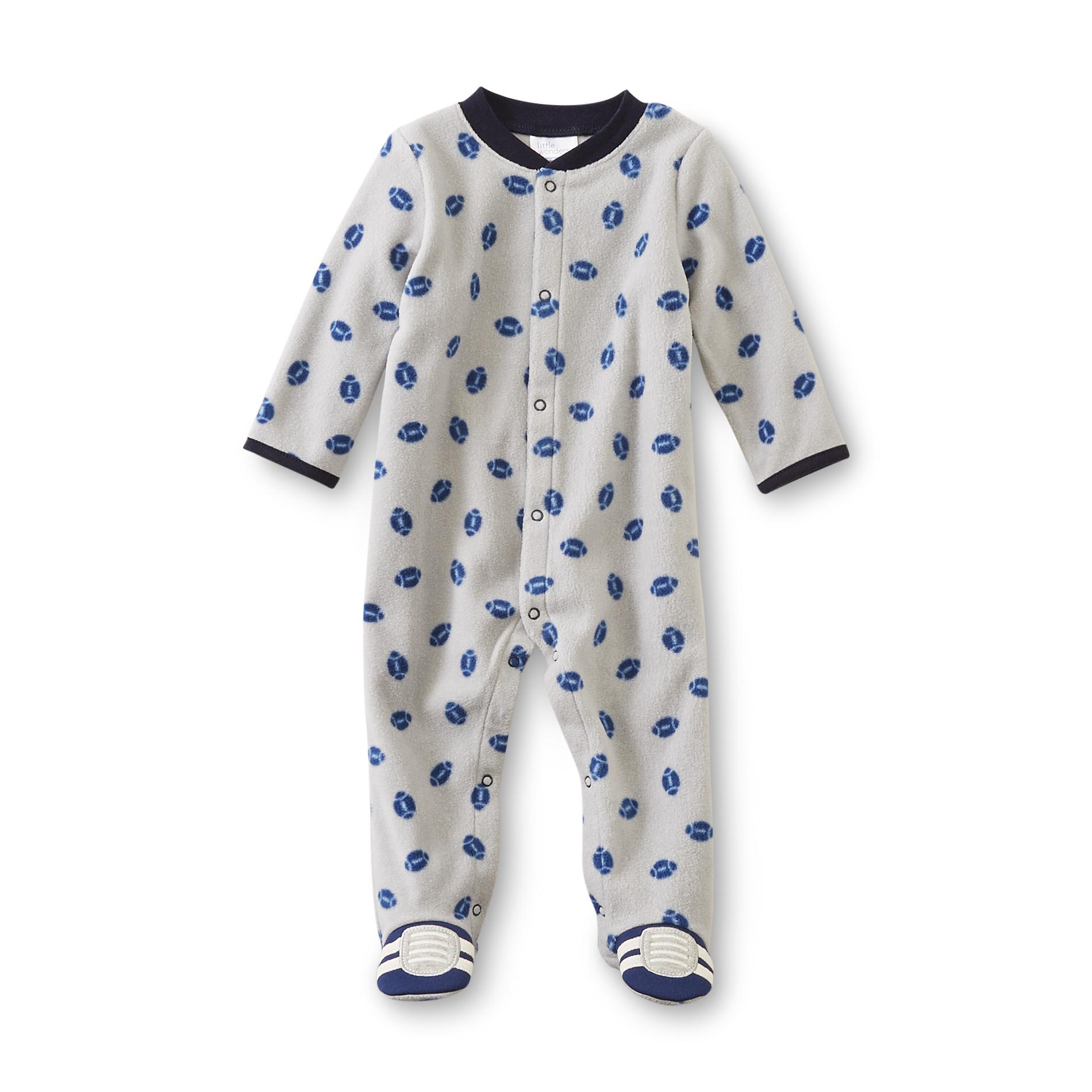 Little Wonders Newborn Boy's Fleece Sleeper Pajamas - Football Print