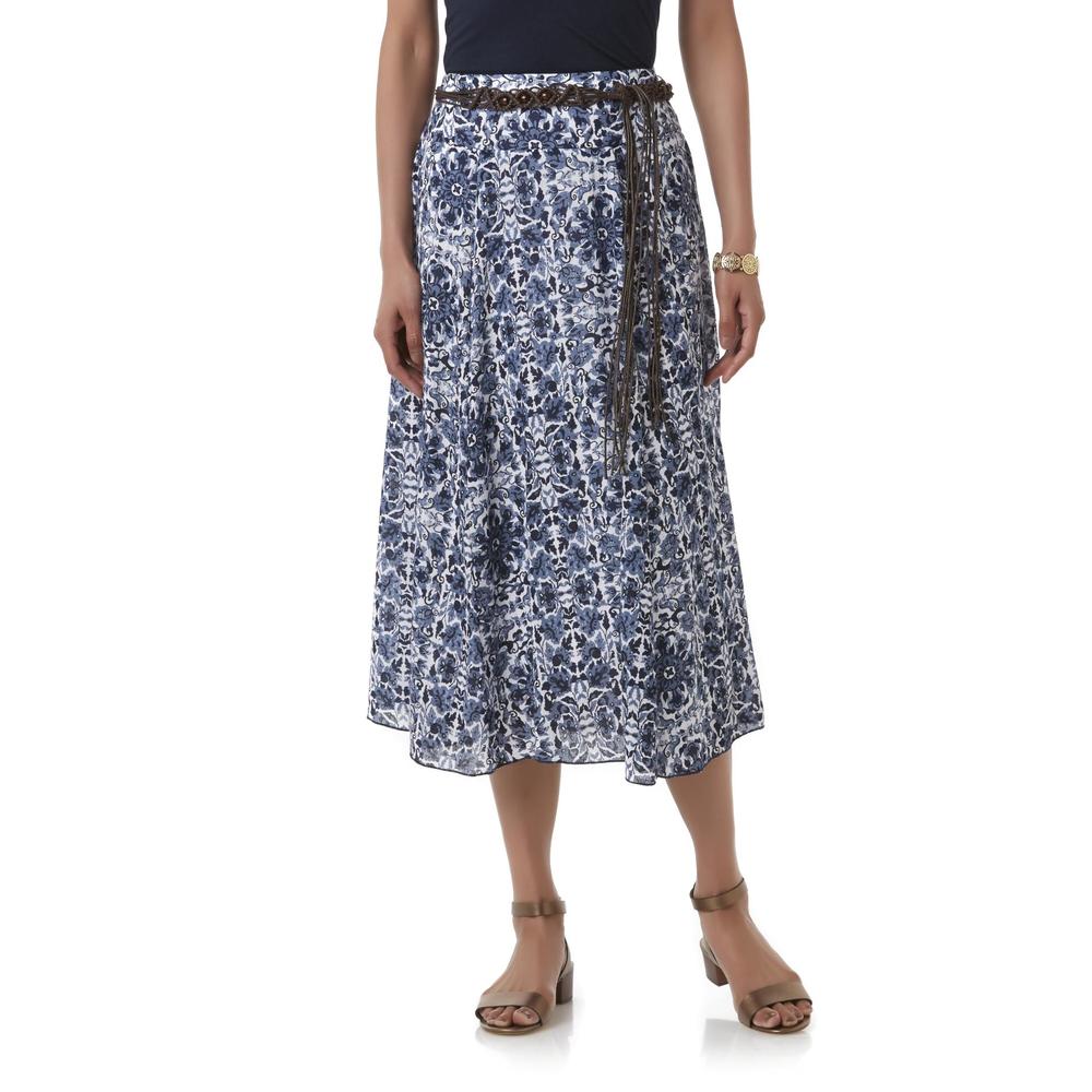 Laura Scott Women's Belted Crinkle Skirt - Floral Print