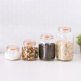 4 Piece Glass Canister Set, Clear