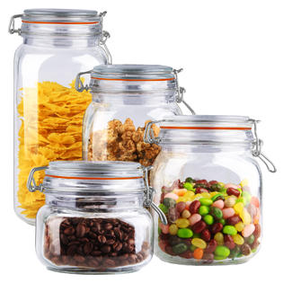 4 Piece Glass Canister Set, Clear